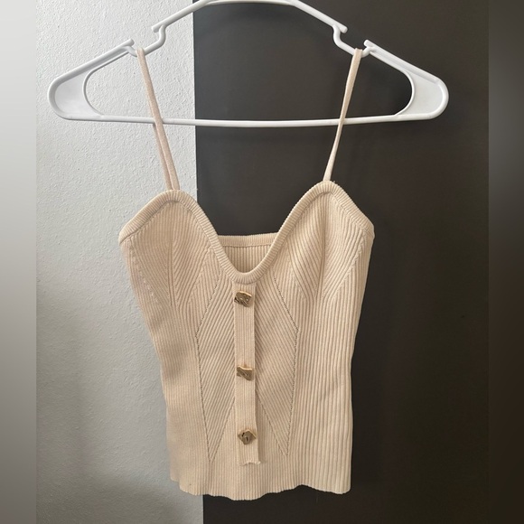 SHEIN Tops - SHEIN Cream Ribbed Knit Bustier Cami Top with Gold Buttons - Size Small